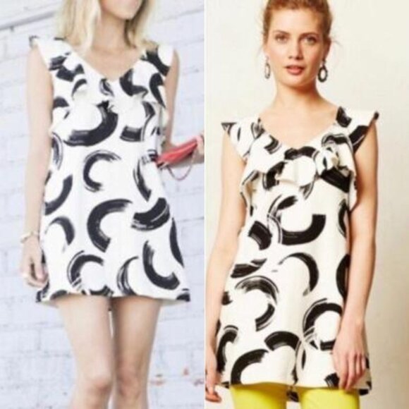 NWOT Anthropologie Deletta Pincelada Artsy Shift Dress Mini Tunic Top White M - Picture 1 of 9